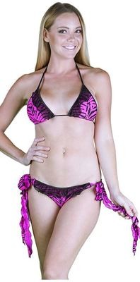 Scrunch Bottom Bikini Hot Pink Zebra w Ruffles