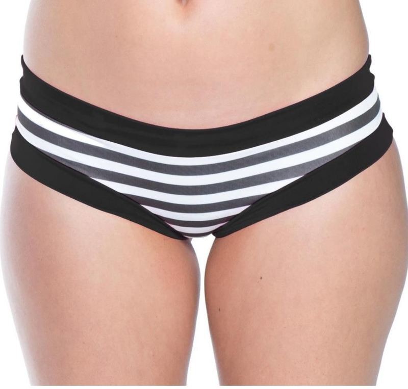 Cheeky Boyshort swimsuit bottom Black White Stripe w Black