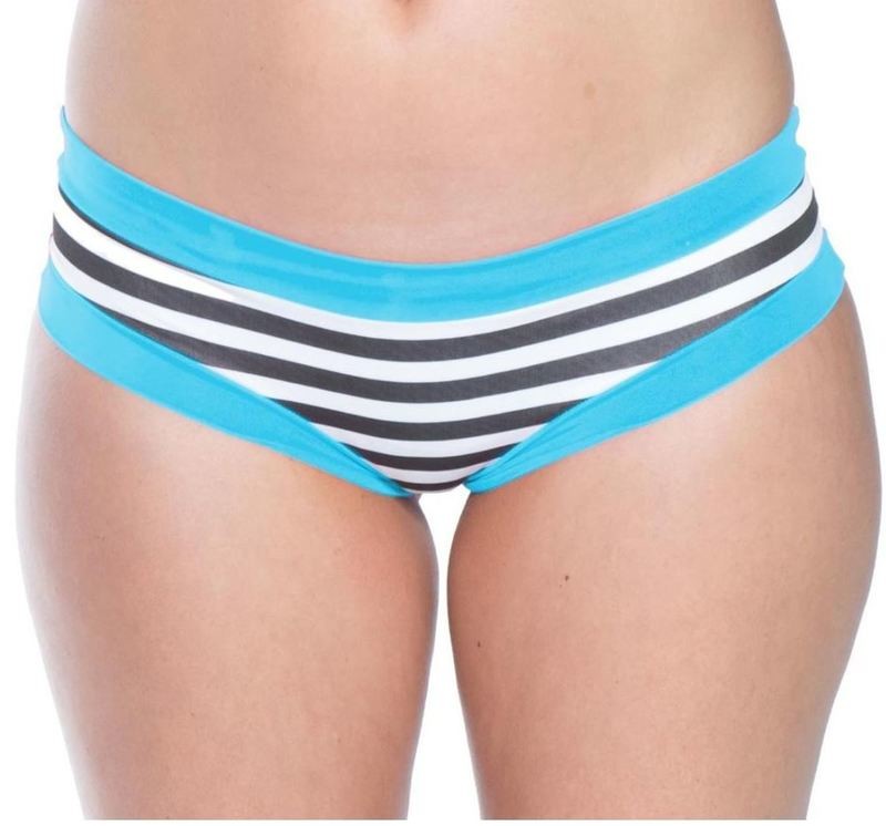 Cheeky Boyshort swimsuit bottom Black White Stripe w Turquoise