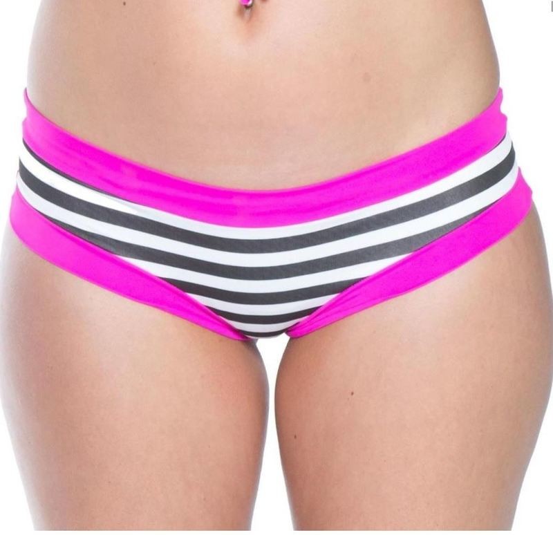 Cheeky Boyshort swimsuit bottom Black White Stripe w Fuchsia