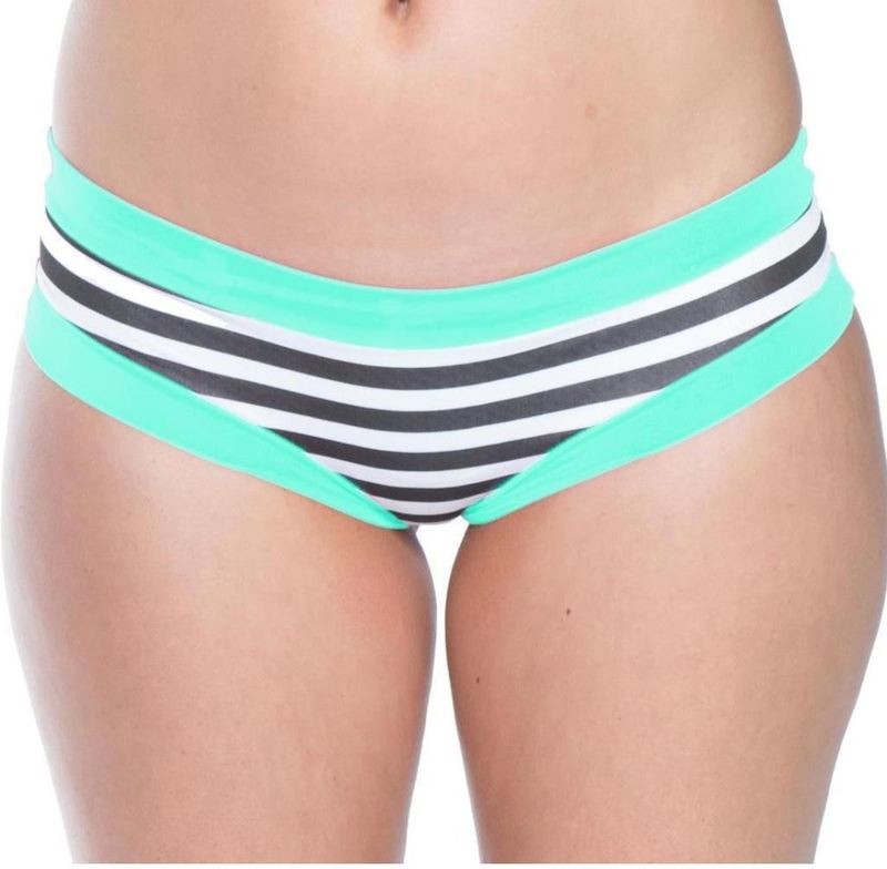 Cheeky Boyshort swimsuit bottom Black White Stripe w Mint