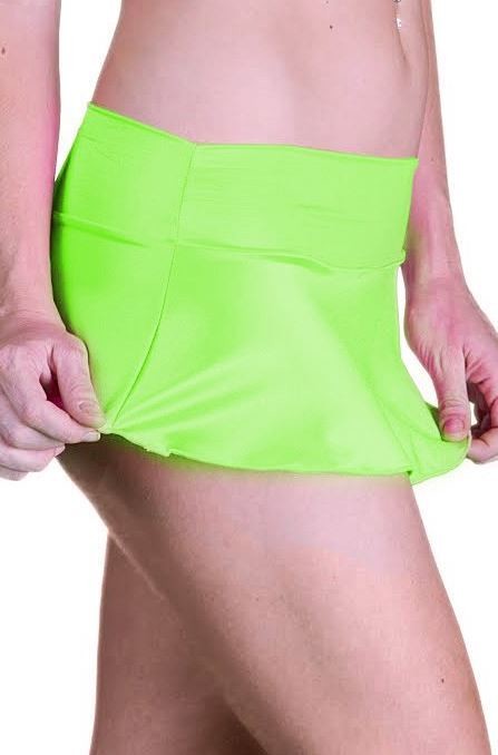 Satin Look Flair Micro Mini Skirt Lime Green