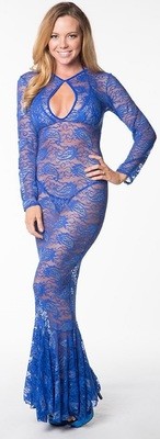Mermaid Stretch Lace nightgown Long dress Royal blue Paisley