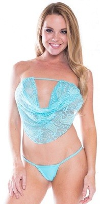 Lace Cowl tube top w G-string Aqua Paisley