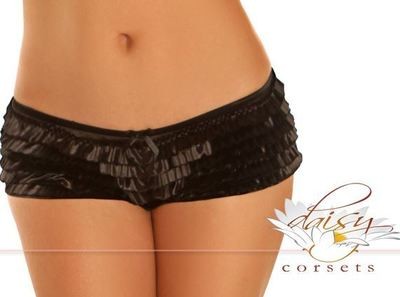 Plus size Black Satin Ruffle Panty