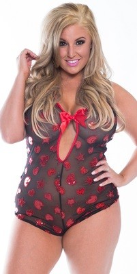 Extended Plus size Mesh Romper Teddy Sequins Hearts 8x Clearance