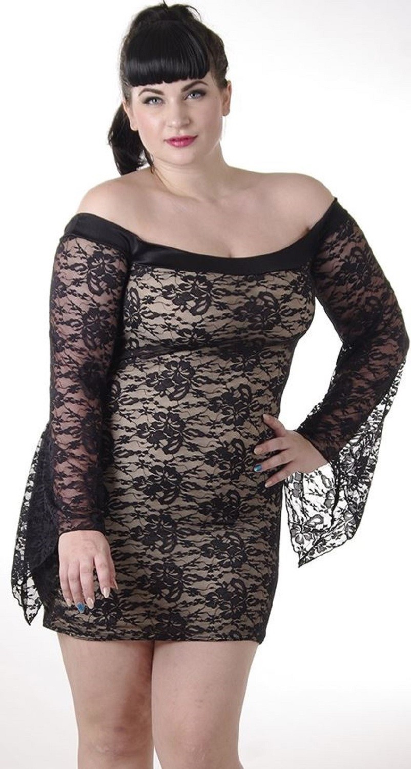Plus size Lace off Shoulder Dress Black