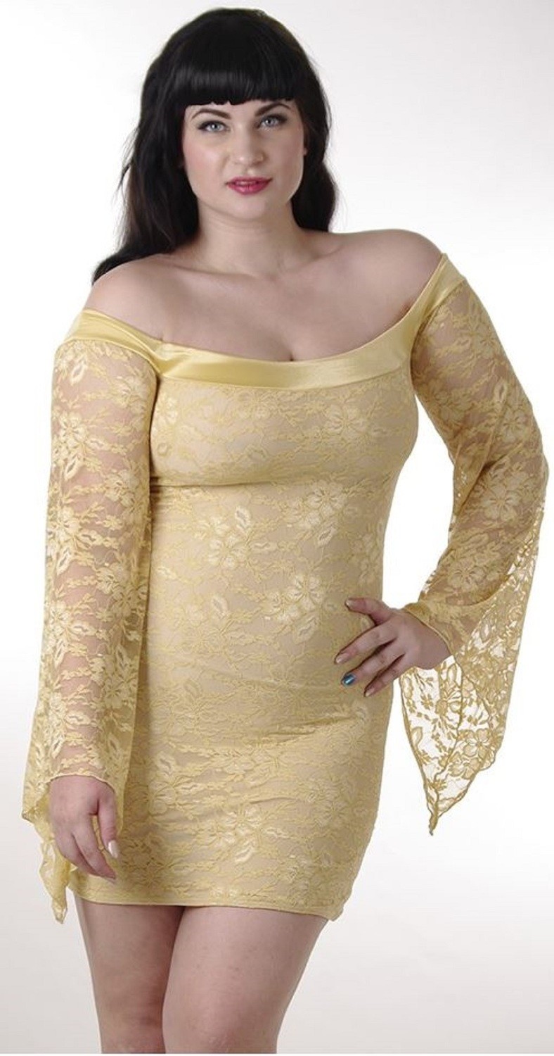 Plus size Lace off Shoulder Dress Gold