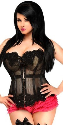 Plus size Black Mesh Net Steel Boned Corset