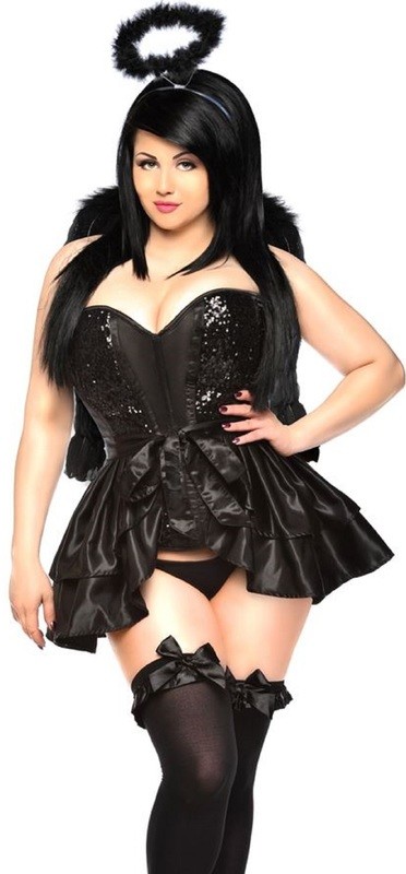 Plus size Sequins Corset Black Dark Angel Costume