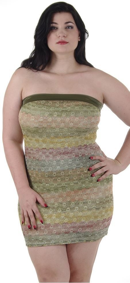 Plus size Stretch Lace Short tube Dress Sage Stripe
