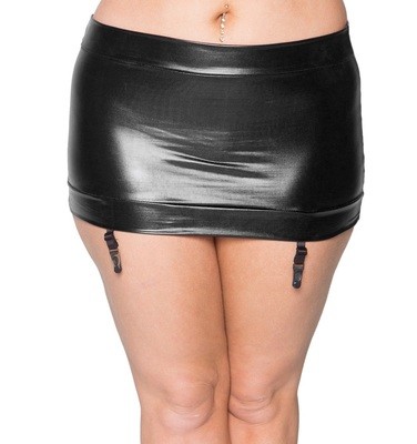 Plus Size Double Banded Garter Skirt Wet Look Lame' Black