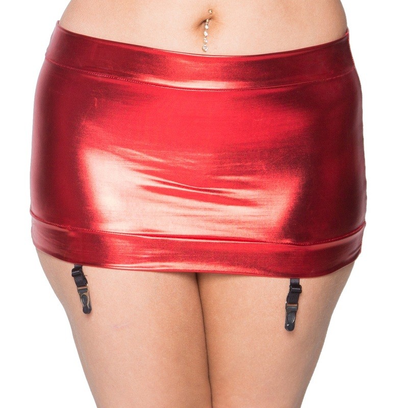 Plus Size  Double Banded Garter Skirt Wet Look Lame' Red