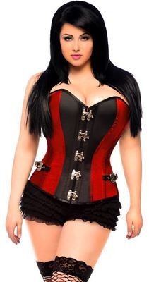 Plus size Polyester Corset w Steel bones Red