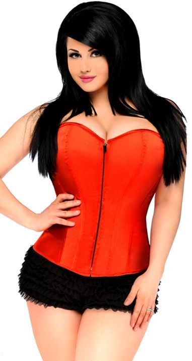 Plus Size Red Satin Sweetheart Front Zipper Corset
