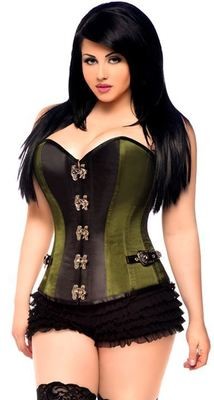 Plus size Polyester Corset w Steel bones Olive Green