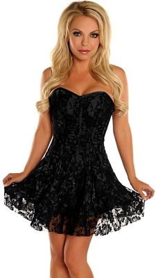 Black Corset dress with Black Lace Overlay