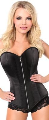 Plus size Strapless Black Satin Corset with Steel bones