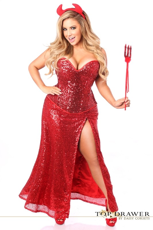 Sequins Corset Red Devil Costume - Skirt Pitchfork Horns Included​