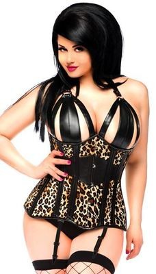 Plus size Velvet Leopard Steel Boned under bust corset