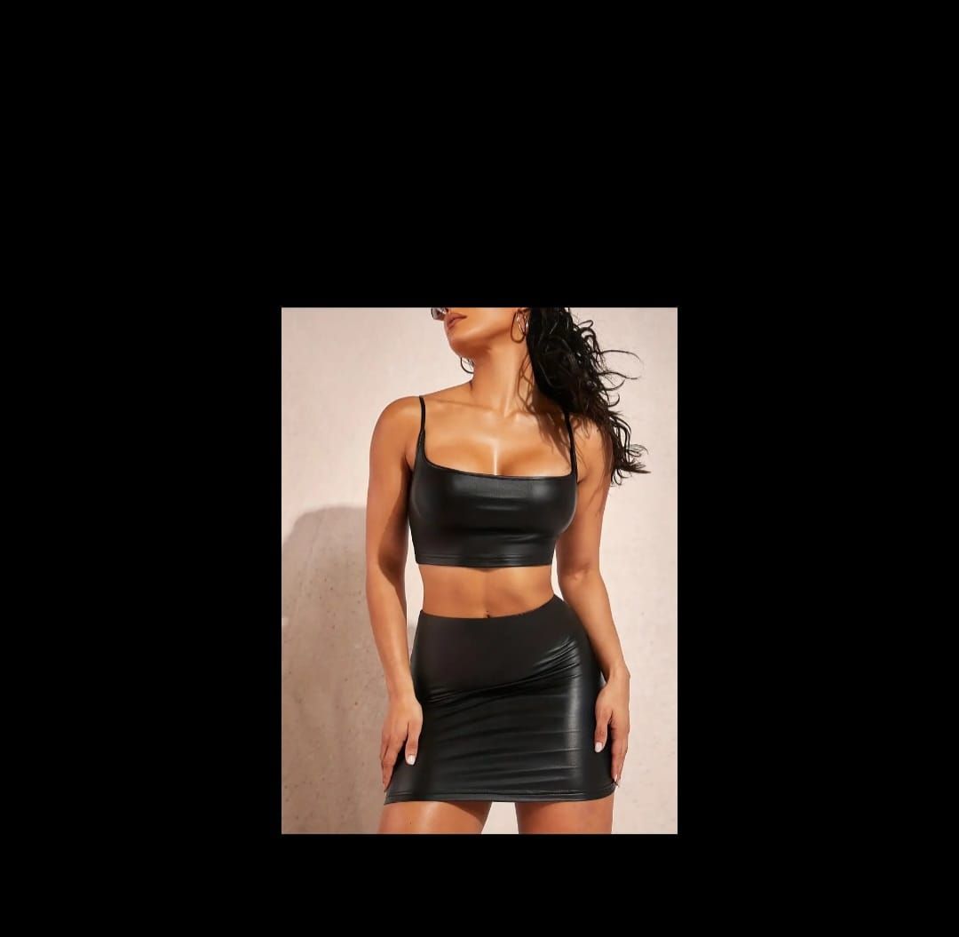 2 pcs leather skirt suit