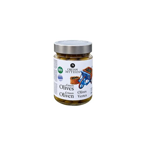 Cretan Mythos Bio-Grüne Oliven mit Stein – Glas 314 ml