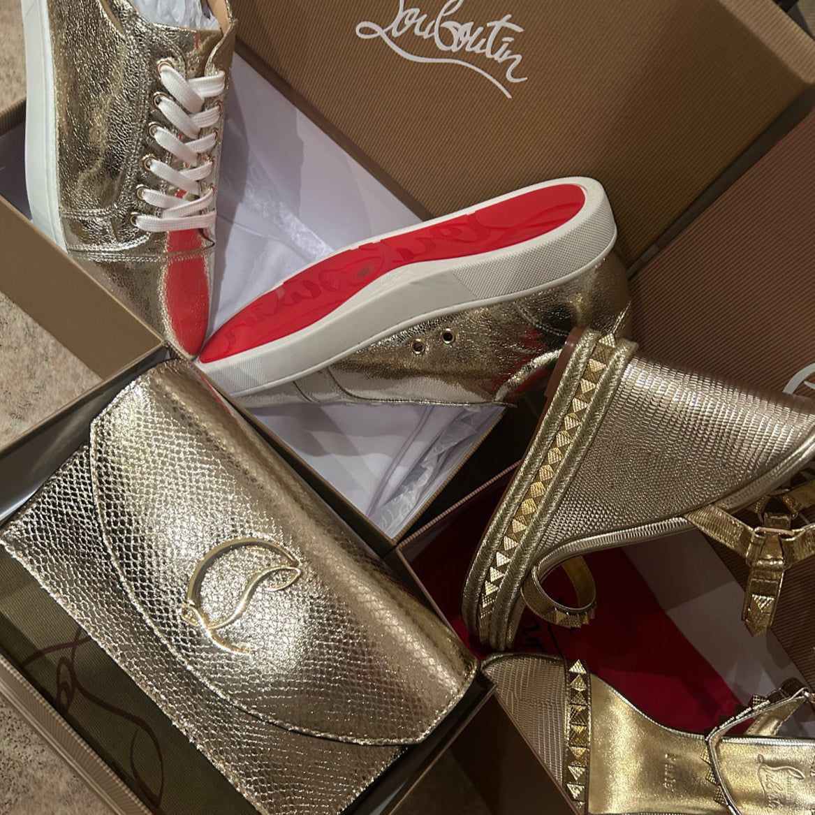 Gold LB Heels Trainer N Bag Set