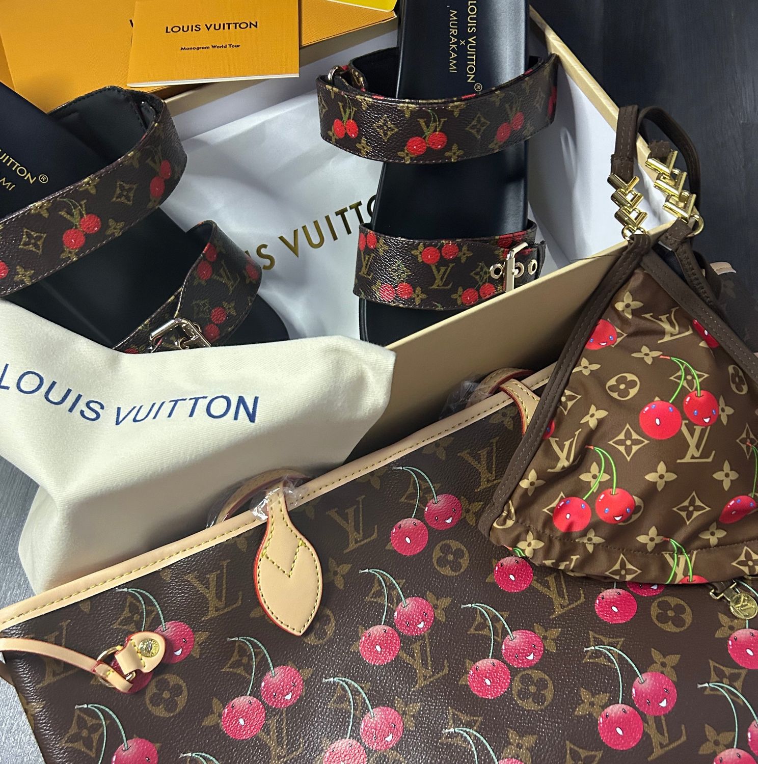 L Cherry Sandals, Bikini , Neverfull Set