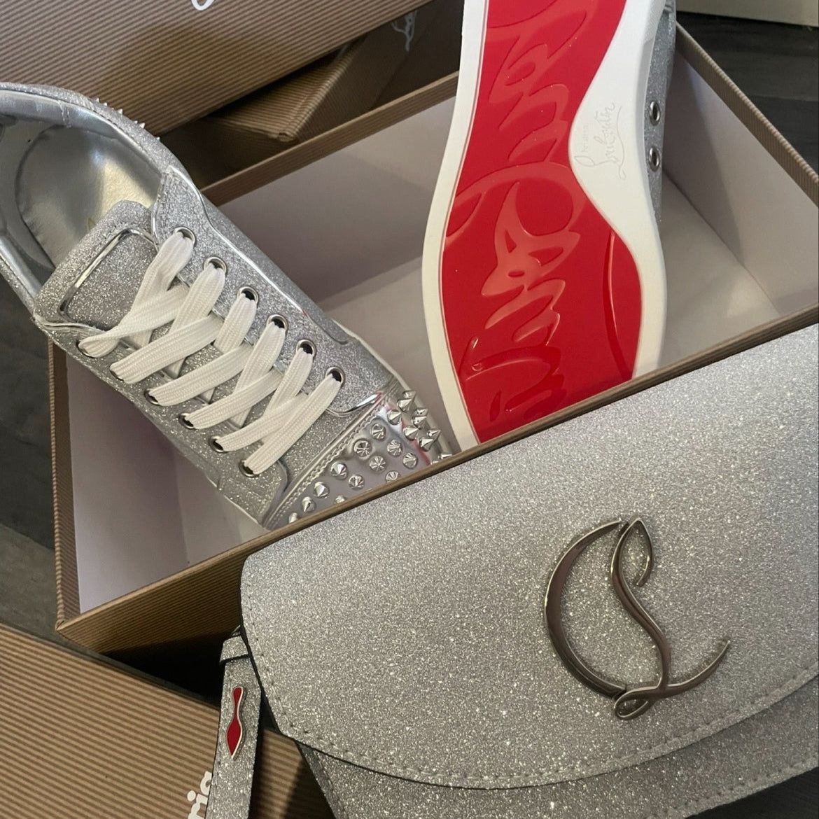 Silver LB Trainers N Bag Set