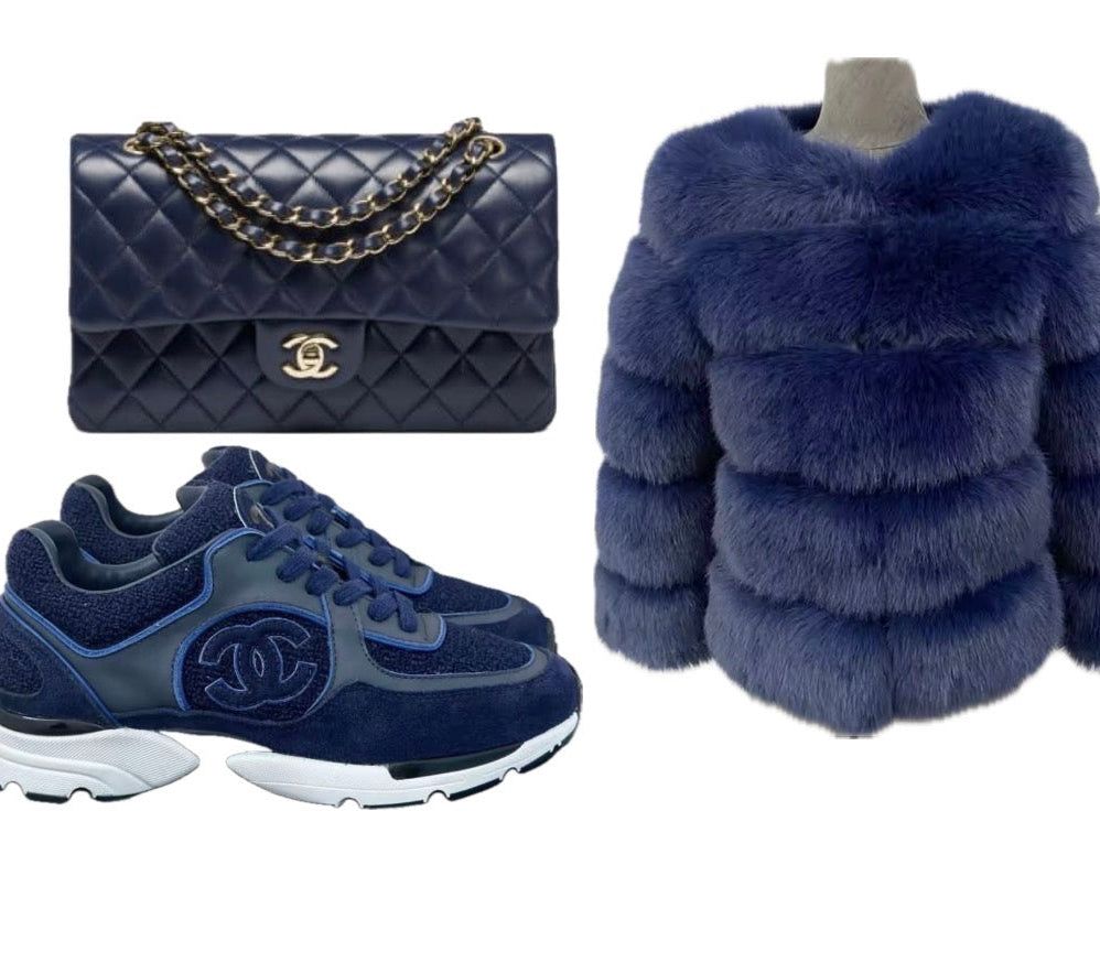 Navy CC Trainers + Bag + Fur