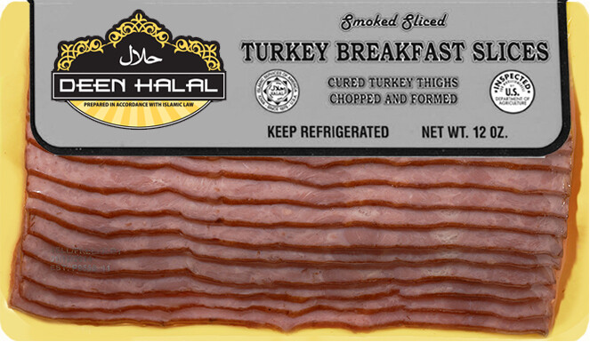 Deen Halal Turkey Breakfast Bacon Slices 12oz