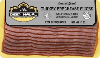 Deen Halal Turkey Breakfast Bacon Slices 12oz
