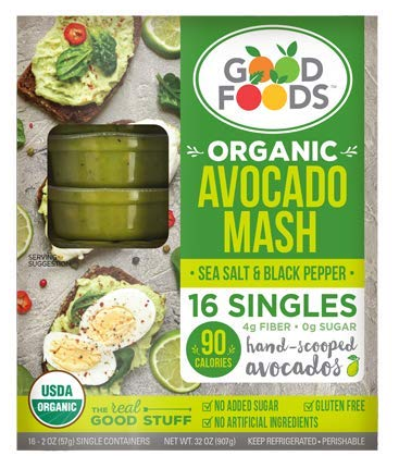 Good foods Organic Avocado Mash Sea Salt and Black Pepper 2oz- 16 pc Total 32oz