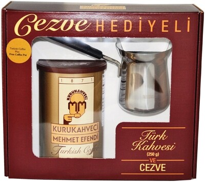 MEHMET EFENDI Turkish Coffee with Free Coffee Pot 250g Cezve Hediyeli