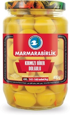 MB Marmara Birlik Green Olives 4XL with Pepper 400g Glass (141-160)