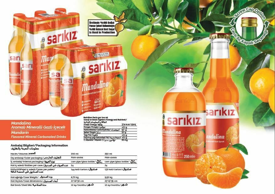 Sarikiz Mineral Water with MANDARIN 250ml X 6