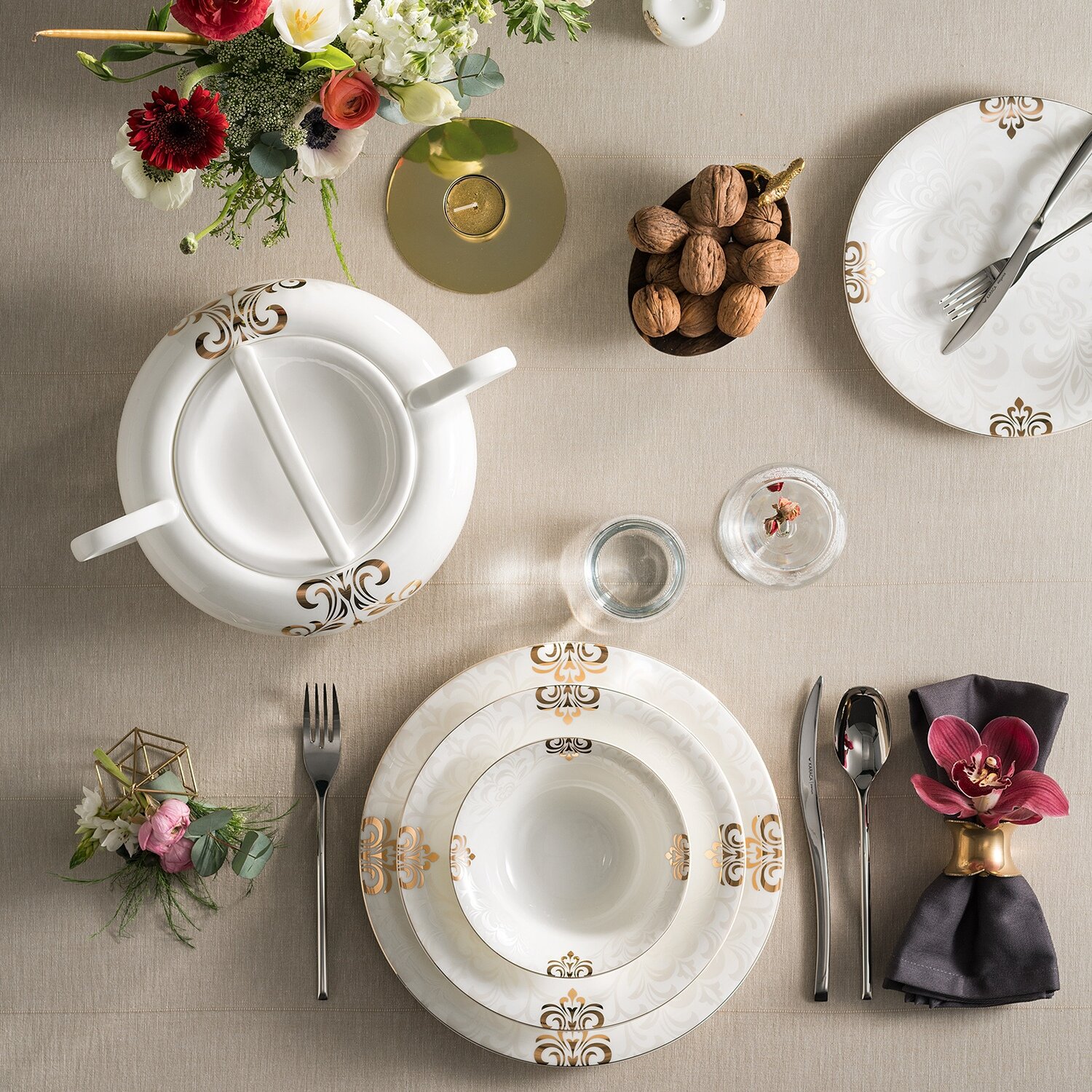 KARACA Fine Pearl Selina 62 Pieces 12 Person Pearl Dinner Set Dinnerware Set