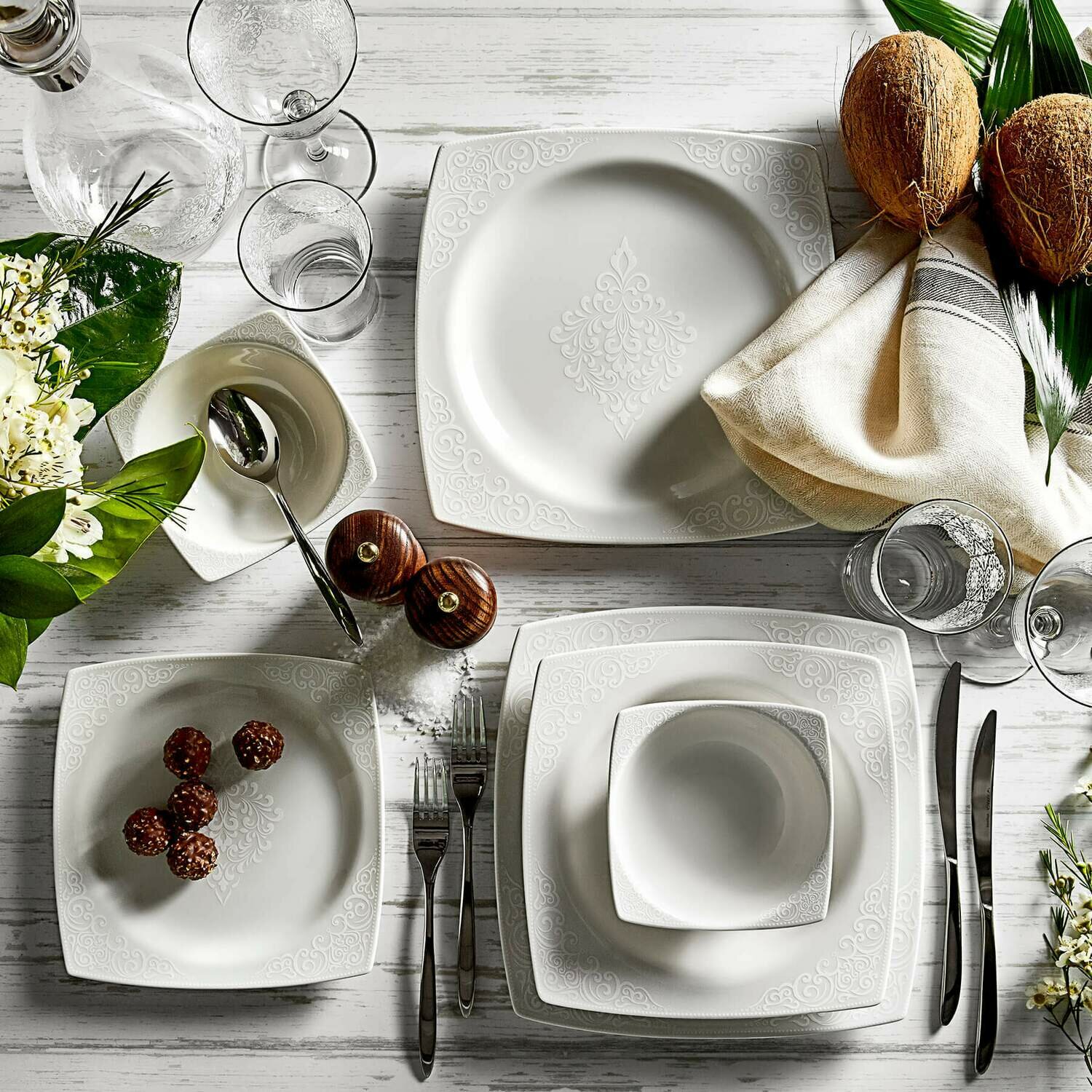 KARACA LADY 6 PERSON Dinner set SQUARE Dinnerware set KARACA LADY 6 PERSON Dinner set SQUARE Dinnerware set