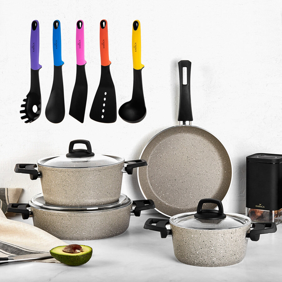 KARACA BIOGRANIT PINKGREY 7 PIECES COOKWARE KARACA BIOGRANIT PINKGREY 7 PIECES COOKWARE