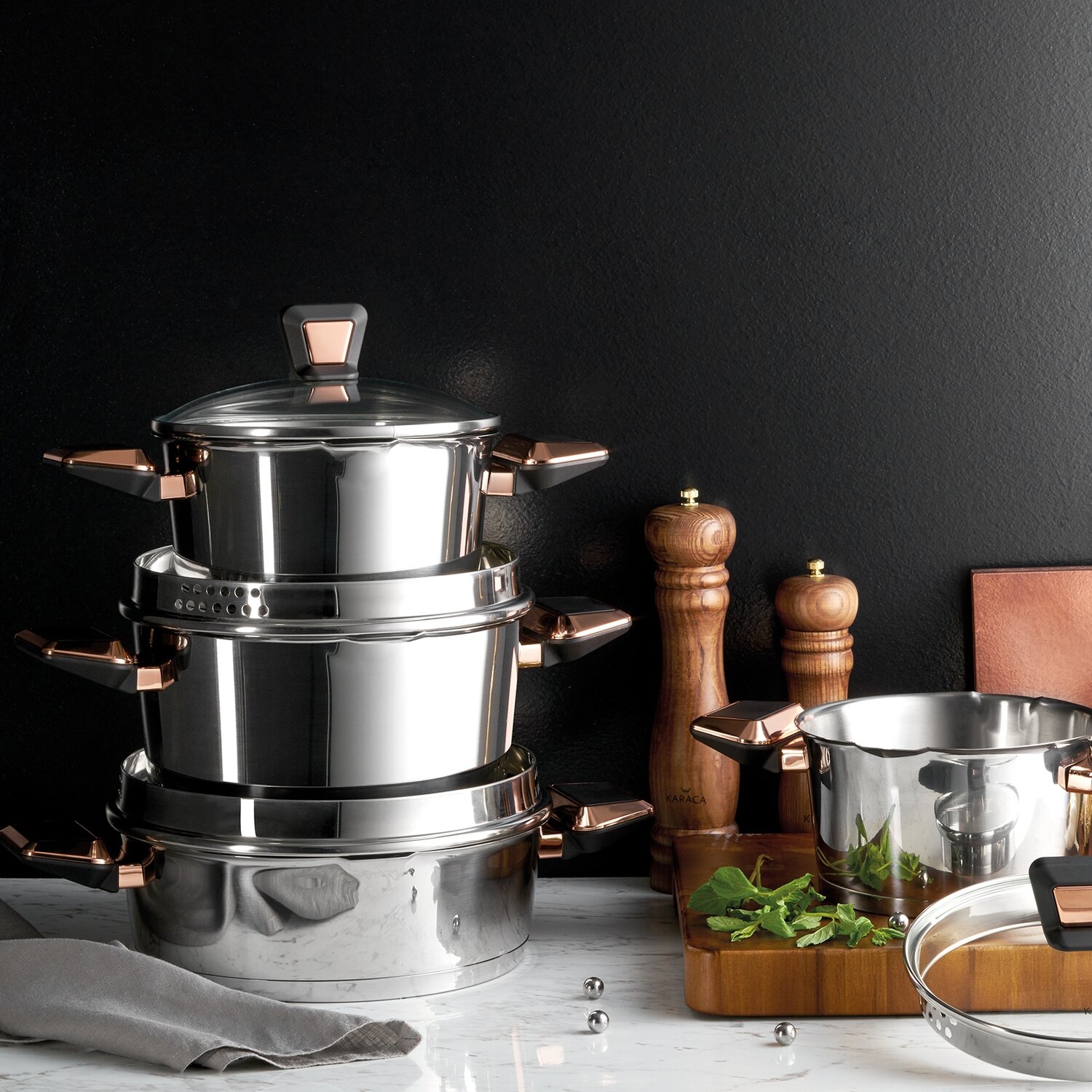 KARACA Power Steel Kobe 8 Prc Celik Cookware Stew Pot Set
