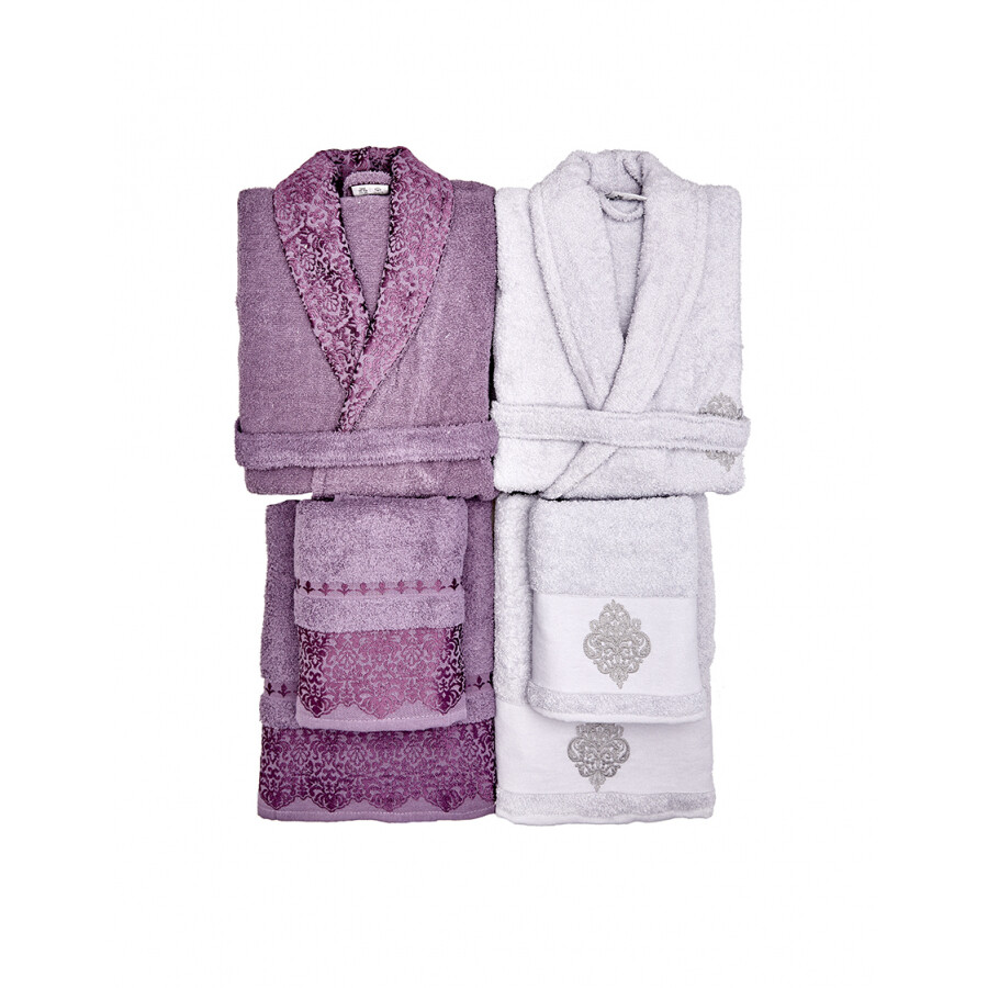 KARACA Home Vivid Flos 6 Piece Gray Plum Family Bathroom Set - Murdum Aile Banyo Seti