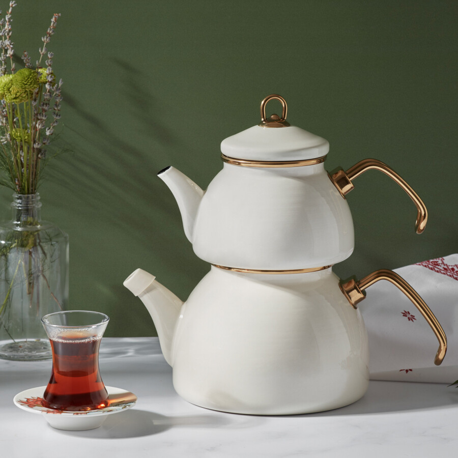 Open Box- Return Item - KARACA Retro Enamel Teapot Cream
