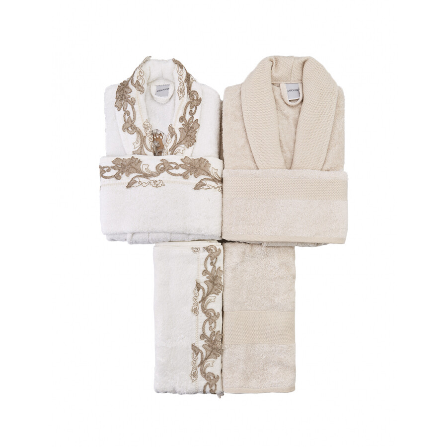 KARACA Home Chester Gold-beige Lacy Bamboo Family Bathroom Set