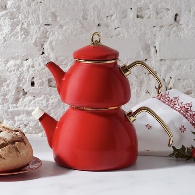 KARACA Retro Enamel Tea Pot Red
