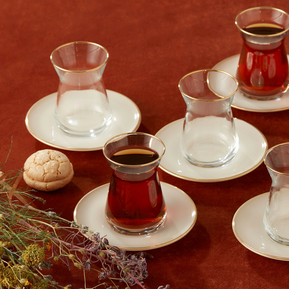KARACA Retro Bej 6 Person Tea Set