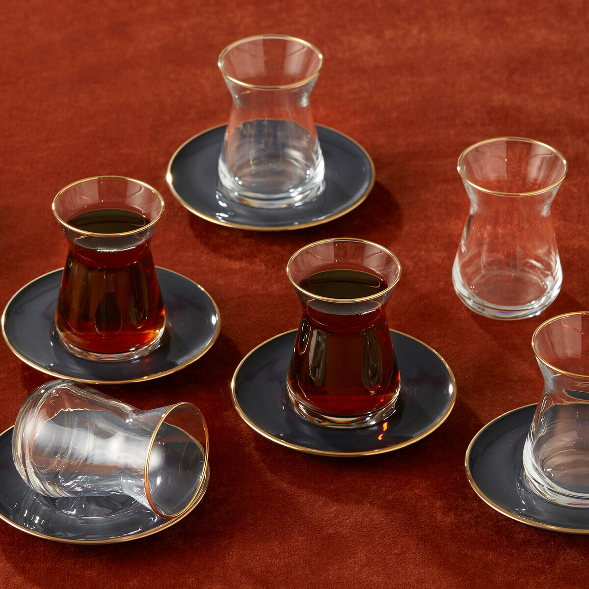 KARACA Retro Antrasit 6 Person Tea Set