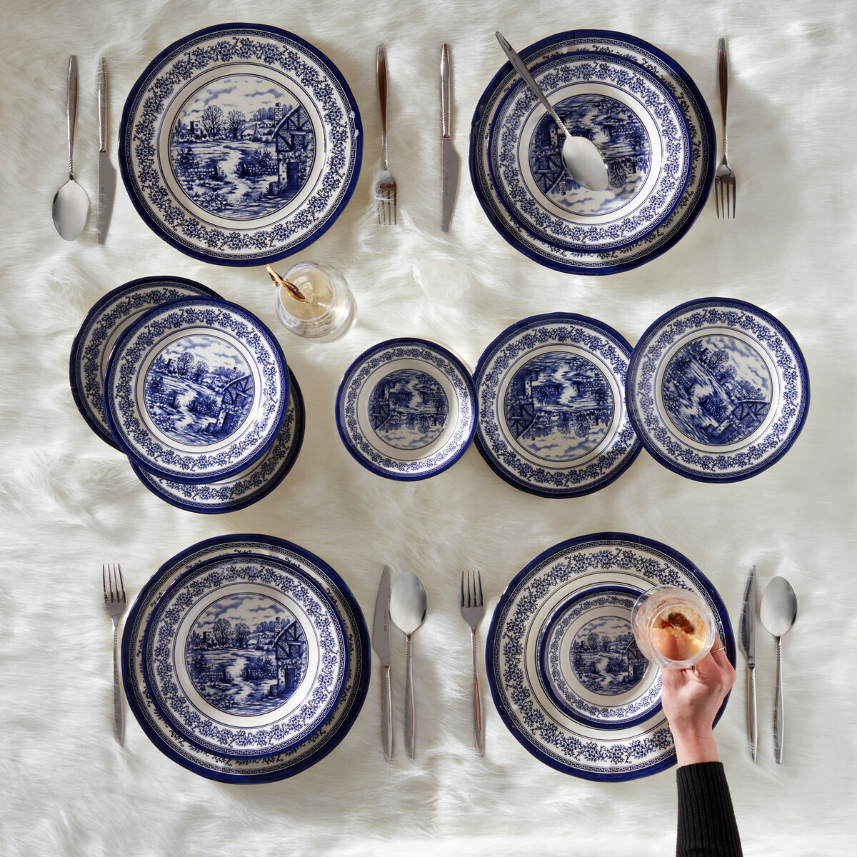 KARACA Blue Town 6 Person Dinner Set