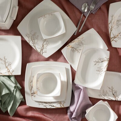KARACA Autumn Cream 60 Pcs Dinnerware Set Square KARACA Autumn Cream 60 Pcs Dinnerware Set Square