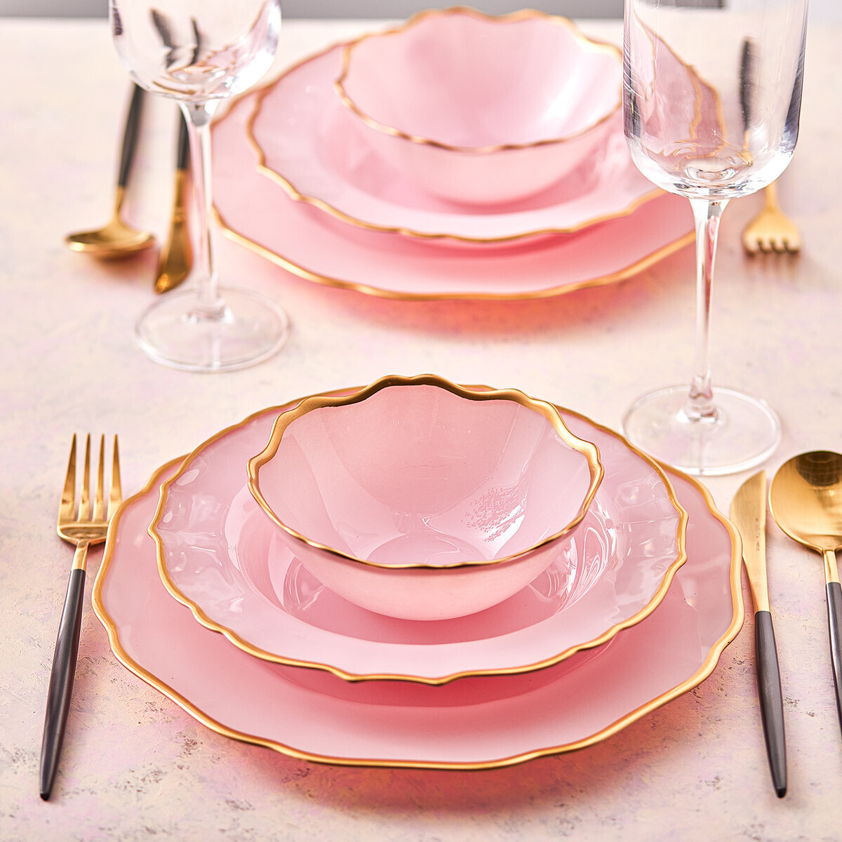 KARACA Empire Pink 18 Pieces Dinner Set