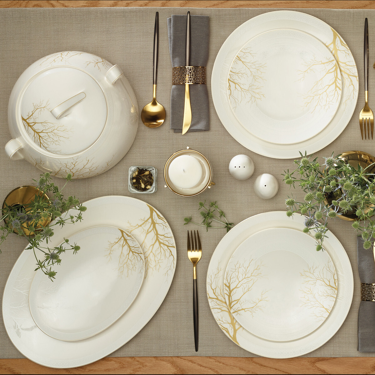 KARACA Fall Gold Cream 60 Pieces Dinner Set